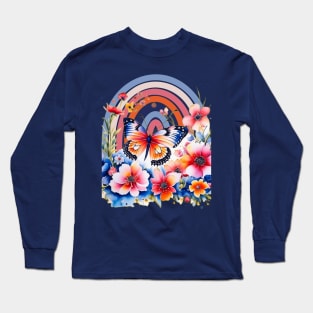 Rainbow flowers and butterfly Long Sleeve T-Shirt